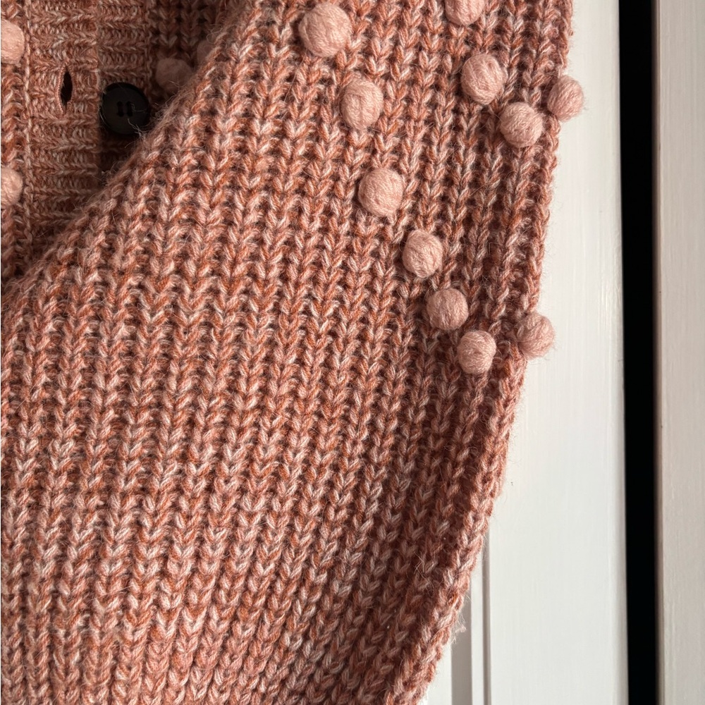 THE GREAT. Textured Pom-Pom Cardigan - Dusty Pink - Picture 4 of 5